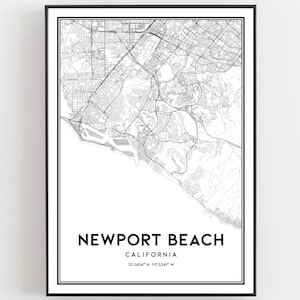 Newport Beach Kaart Print, Newport Beach Kaart Poster Wall Art, Ca Stadsplattegrond, Californië Print Stratenplan Decor, Wegenkaart Cadeau, B960