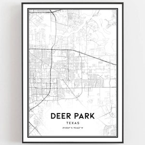 Deer Park Karte Print, Deer Park Karte Poster Wandkunst, Tx Stadt karte, Texas Print Straßen karte Dekor, Straßen karte Geschenk, B1783