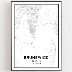 Brunswick Map Print, Brunswick Map Poster Wall Art, Ga  City Map, Georgia Print Street Map Decor, Road Map Gift, B1325