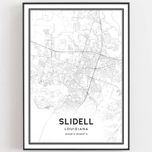 Slidell Kaart Afdrukken, Slidell Kaart Poster Wall Art, La Stadsplattegrond, Louisiana Print Stratenplan Decor, Wegenkaart Cadeau, B901