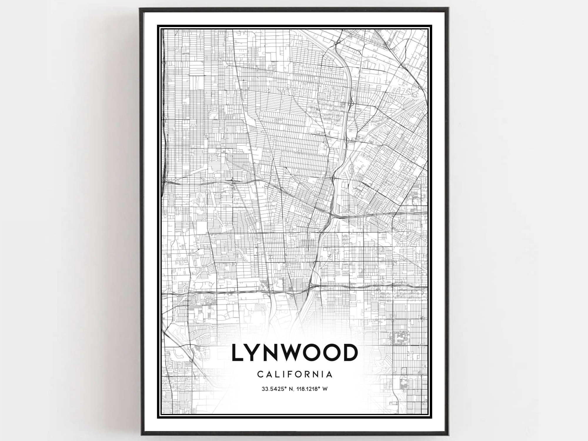 Ca  City Map California Print Street Map Decor Lynwood Map Poster Wall Art D1099v4 Lynwood Map Print Road Map Gift