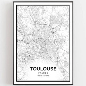 Toulouse Karte Druck, Toulouse Karte Poster Wandkunst, Toulouse Stadt karte, Toulouse Print Straßenkarte Dekor, Straßen karte Geschenk, B300