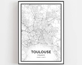 Toulouse Map Print, Toulouse Map Poster Wall Art, Toulouse  City Map, Toulouse Print Street Map Decor, Road Map Gift, B300