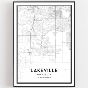 Lakeville Karte Druck, Lakeville Karte Poster Wandkunst, Mn Stadt Karte, Minnesota Print Straßenkarte Dekor, Straßen karte Geschenk, B1212