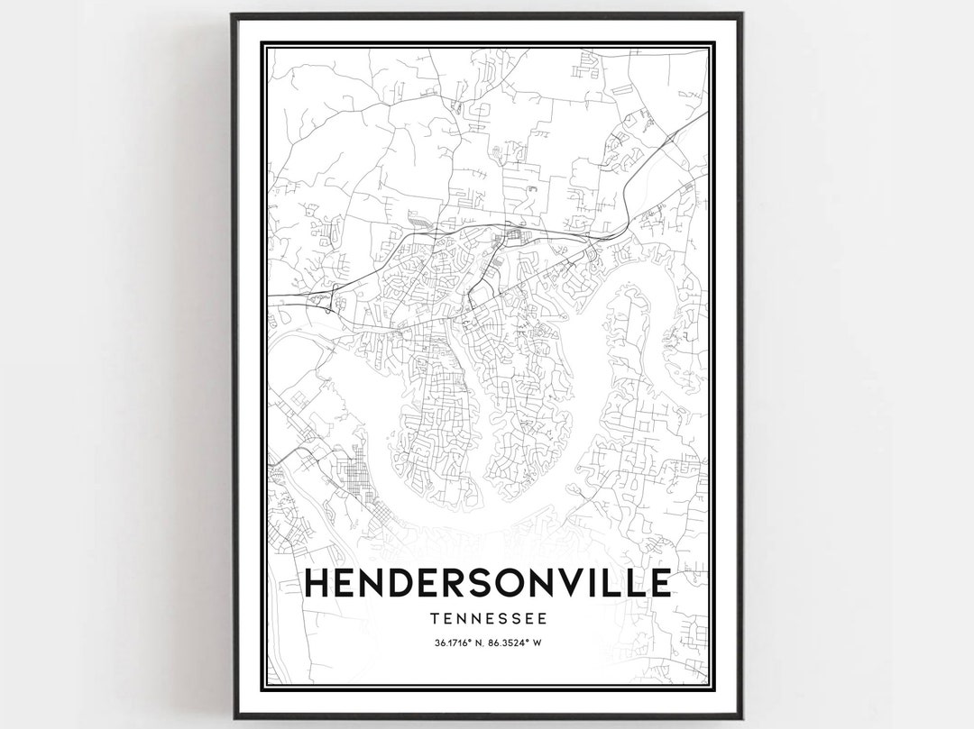 Hendersonville Map Print, Hendersonville Map Poster Wall Art, Tn City