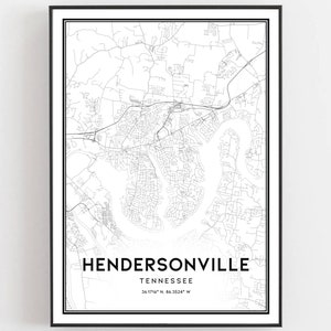 Hendersonville Karte Druck, Hendersonville Karte Poster Wandkunst, Tn Stadt karte, Tennessee Print Straßenkarte Dekor, Straßen karte Geschenk, B1281
