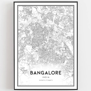 Bangalore Kaart Print, Bangalore Kaart Poster Wall Art, Bangalore Stadsplattegrond, Bangalore Print Stratenplan Decor, Routekaart Cadeau, B35