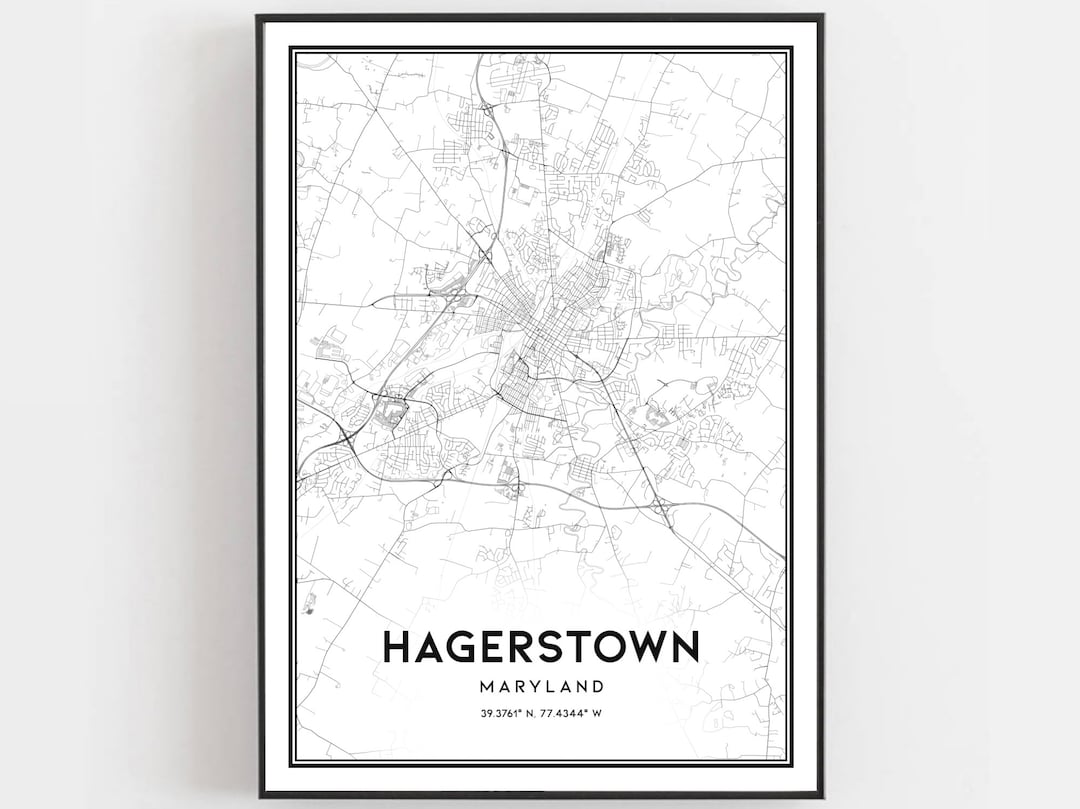 Hagerstown Map Print Hagerstown Map Poster Wall Art Md City Etsy