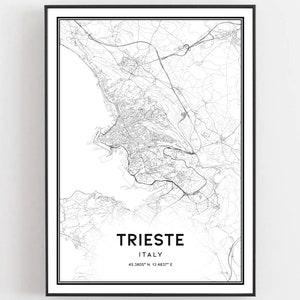 Trieste Kaart Afdrukken, Trieste Kaart Poster Wall Art, Triëst Stadsplattegrond, Triëst Print Stratenplan Decor, Wegenkaart Cadeau, B590