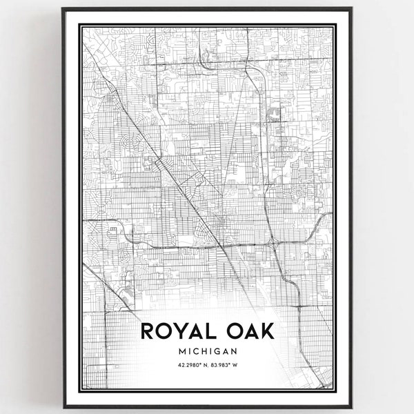 Royal Oak Map Print, Royal Oak Map Poster Wall Art, Mi  City Map, Michigan Print Street Map Decor, Road Map Gift, B1254