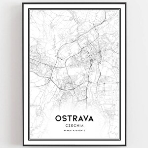 Ostrava Kaart Afdrukken, Ostrava Kaart Poster Wall Art, Ostrava Stadsplattegrond, Ostrava Print Stratenplan Decor, Wegenkaart Cadeau