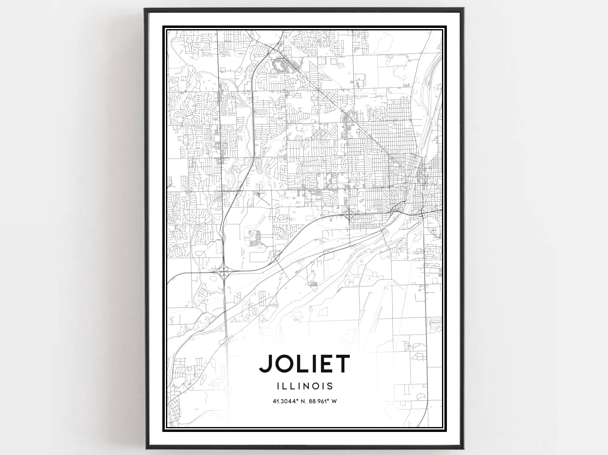 Joliet Map Print Joliet Map Poster Wall Art Il City Map Etsy