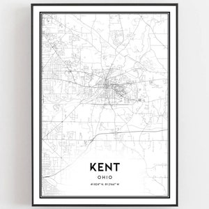 Kent Karte Druck, Kent Karte Poster Wandkunst, Oh Stadt Karte, Ohio Print Straßenkarte Dekor, Straßenkarte Geschenk, B1910