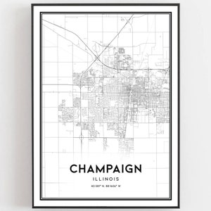 Champaign Karte Druck, Champaign Karte Poster Wandkunst, Il Stadt Karte, Illinois Print Straßen karte Dekor, Straßen karte Geschenk, B684