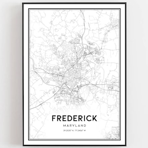 Friedrich Karte Druck, Stadtplan Poster, Md Stadt karte, Maryland Print Straßenkarte Dekor, Straßen karte Geschenk