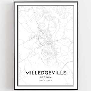 Milledgeville Karte Druck, Milledgeville Karte Poster Wandkunst, Ga Stadt karte, Georgia Print Straßenkarte Dekor, Straßen karte Geschenk