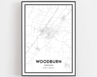 Woodburn Map Print, Woodburn Map Poster Wall Art, Or  City Map, Oregon Print Street Map Decor, Road Map Gift, B1741