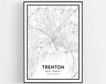Trenton Map Trenton Map Print Trenton City Road Map Poster New Jersey Map Art Vintage Gift Map