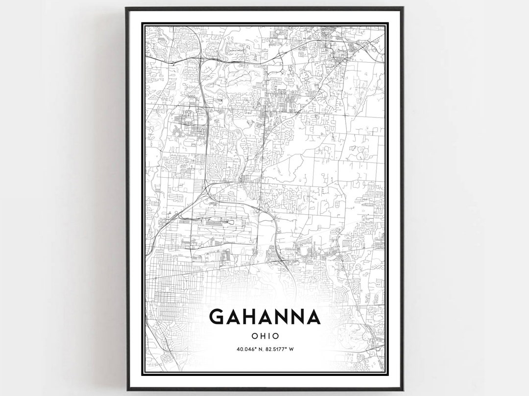 Gahanna Map Print, Gahanna Map Poster Wall Art, Oh City Map, Ohio Print