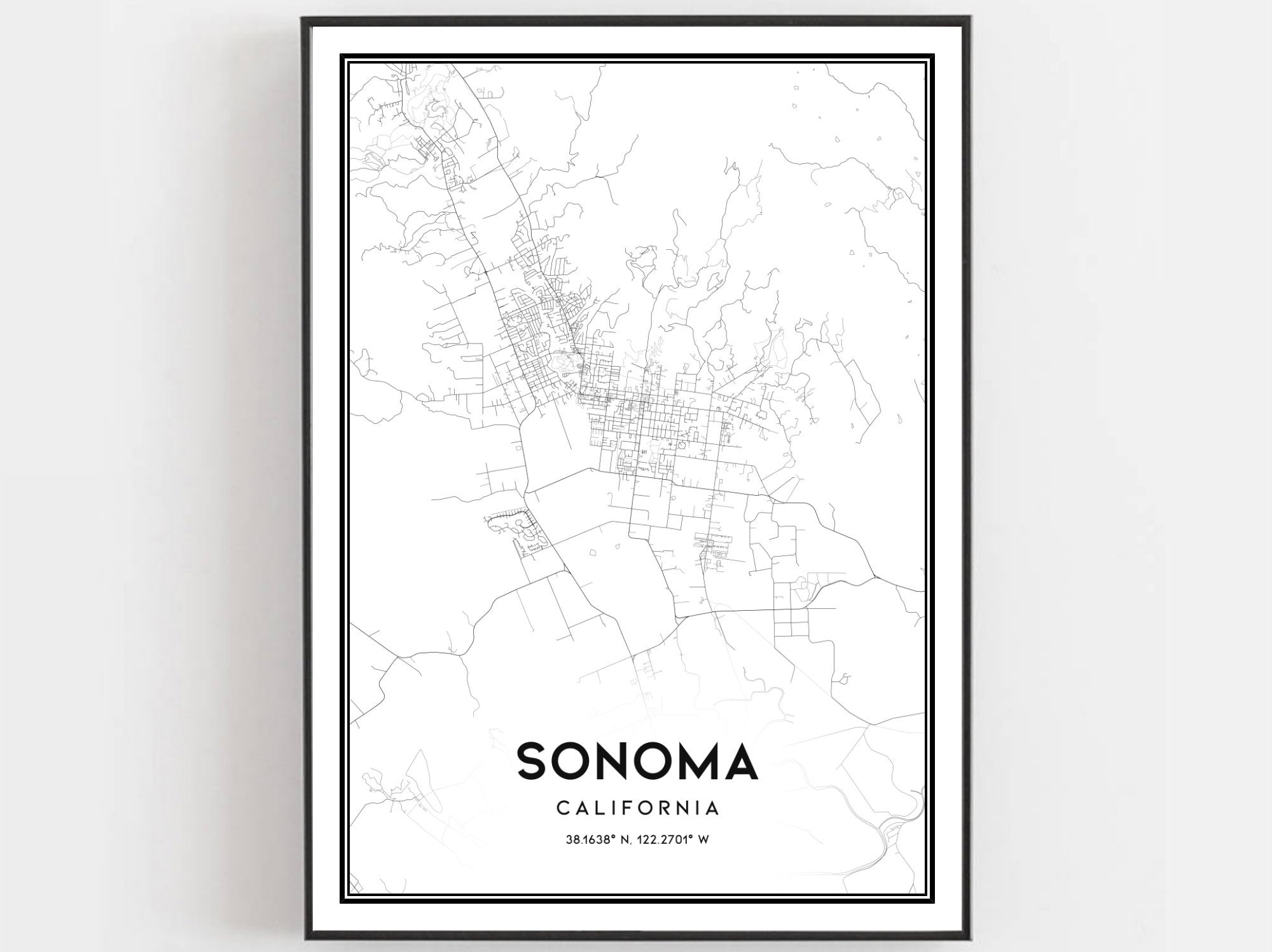 Sonoma Map Print Sonoma Map Poster Wall Art Ca City Map | Etsy