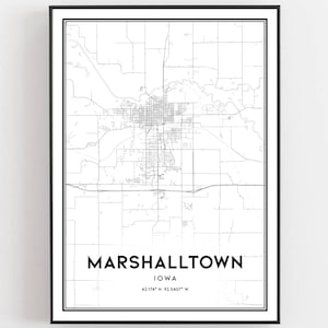 Marshalltown Karte Druck, Marshalltown Karte Poster Wandkunst, Ia Stadt karte, Iowa Print Straßenkarte Dekor, Straßen karte Geschenk, B2053