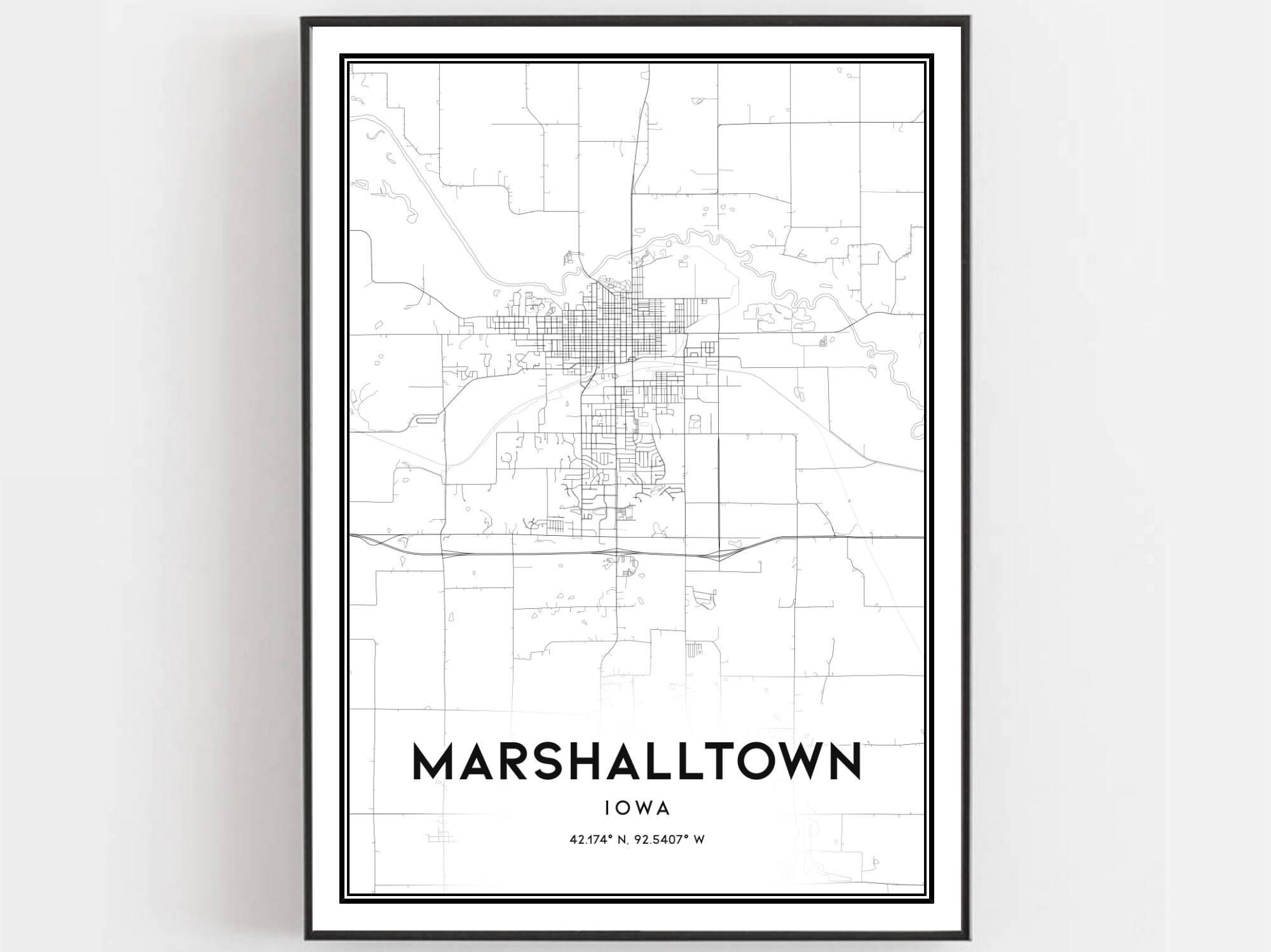 Marshalltown Map Print Marshalltown Map Poster Wall Art Ia Etsy