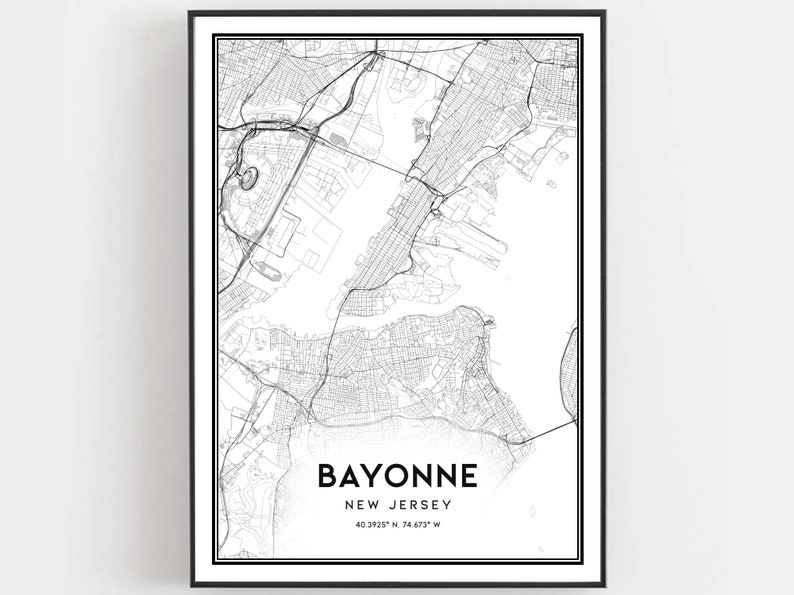 Bayonne Map Print Bayonne Map Poster Wall Art Nj City Map Etsy