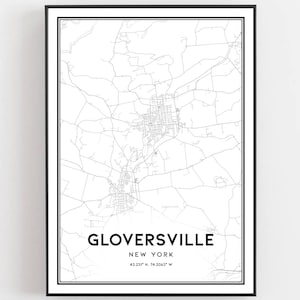 Gloversville Karte Druck, Gloversville Karte Poster Wandkunst, Ny Stadt Karte, New York Print Straßenkarte Dekor, Road Map Geschenk