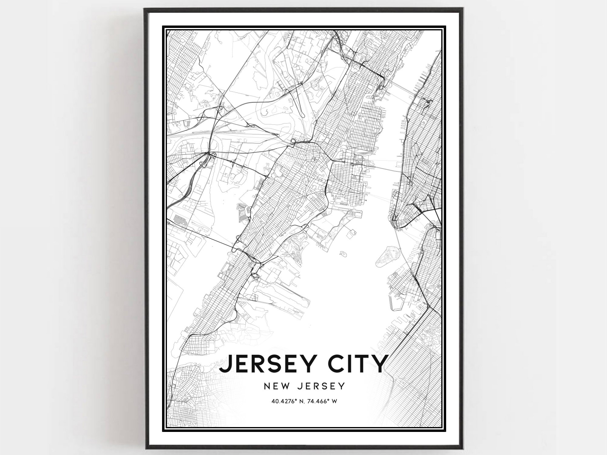 Jersey City Map Print Jersey City Map Poster Wall Art Nj - Etsy