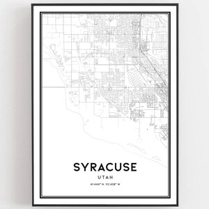 Syracuse Kaart Print, Syracuse Kaart Poster Wall Art, Ut Stadskaart, Utah Print Stratenplan Decor, Road Map Gift, B1974