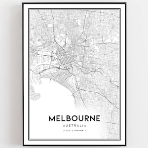 Melbourne Kaart Afdrukken, Melbourne Kaart Poster Wall Art, Melbourne Stadsplattegrond, Melbourne Print Stratenplan Decor, Wegenkaart Cadeau, B63