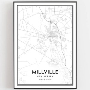 Millville Map Print, Millville Map Poster Wall Art, Nj City Map, New Jersey Print Street Map Decor, Road Map Gift, B1988