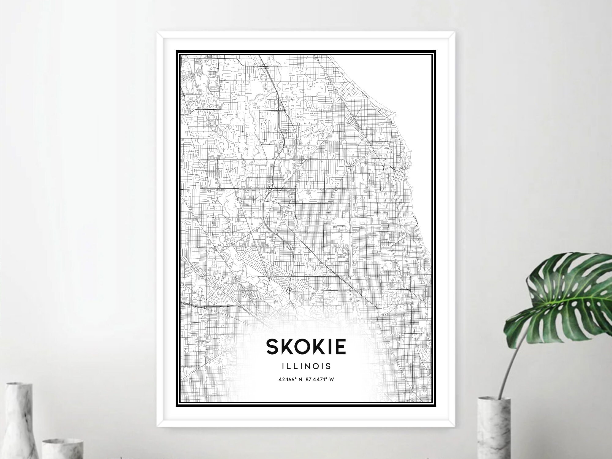 Skokie Map Print Skokie Map Poster Wall Art Il City Map Etsy
