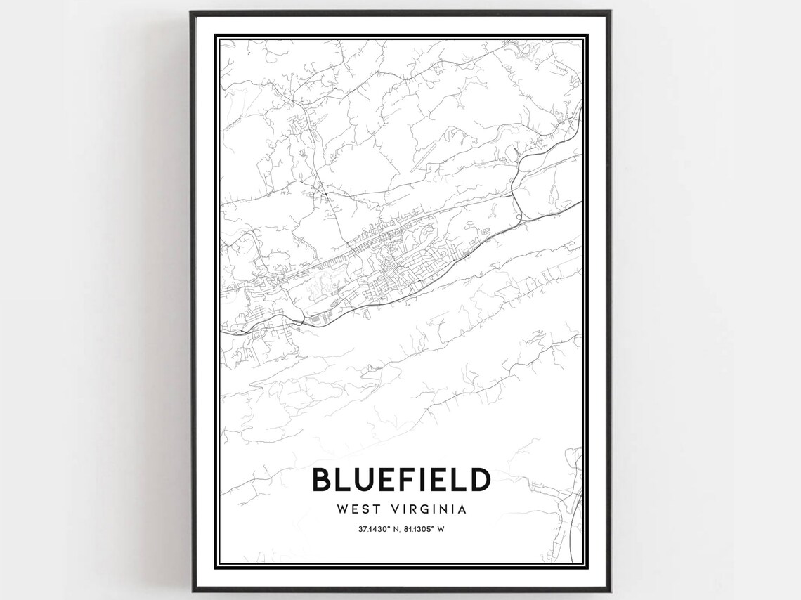 Bluefield Map Print Bluefield Map Poster Wall Art Va City | Etsy