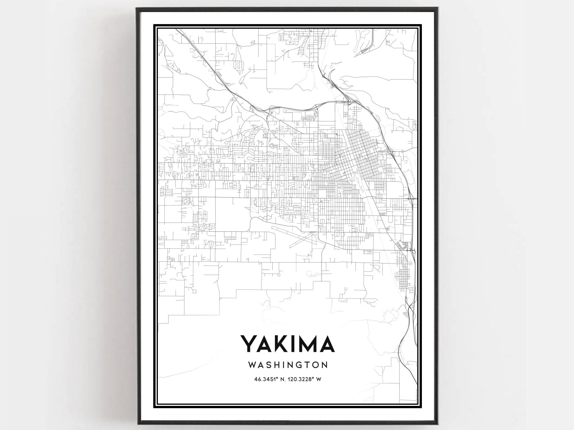 Yakima Map Print Yakima Map Poster Wall Art Wa City Map Etsy