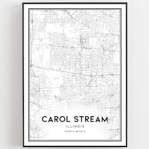 Carol Stream Kaart Afdrukken, Carol Stream Kaart Poster Wall Art, Il Stadsplattegrond, Illinois Print Stratenplan Decor, Wegenkaart Cadeau