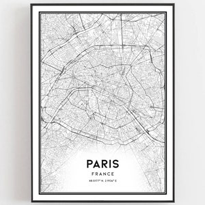 Parijs Kaart Afdrukken, Parijs Kaart Poster Wall Art, Parijs Stadsplattegrond, Parijs Print Stratenplan Decor, Wegenkaart Cadeau