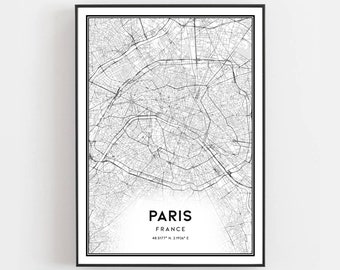 Paris Map Print, Paris Map Poster Wall Art, Paris  City Map, Paris Print Street Map Decor, Road Map Gift