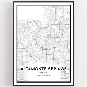 Altamonte Springs Kaart Print, Altamonte Springs Kaart Poster Wall Art, Fl Stadskaart, Florida Print Stratenplan Decor, Routekaart Cadeau, B1521