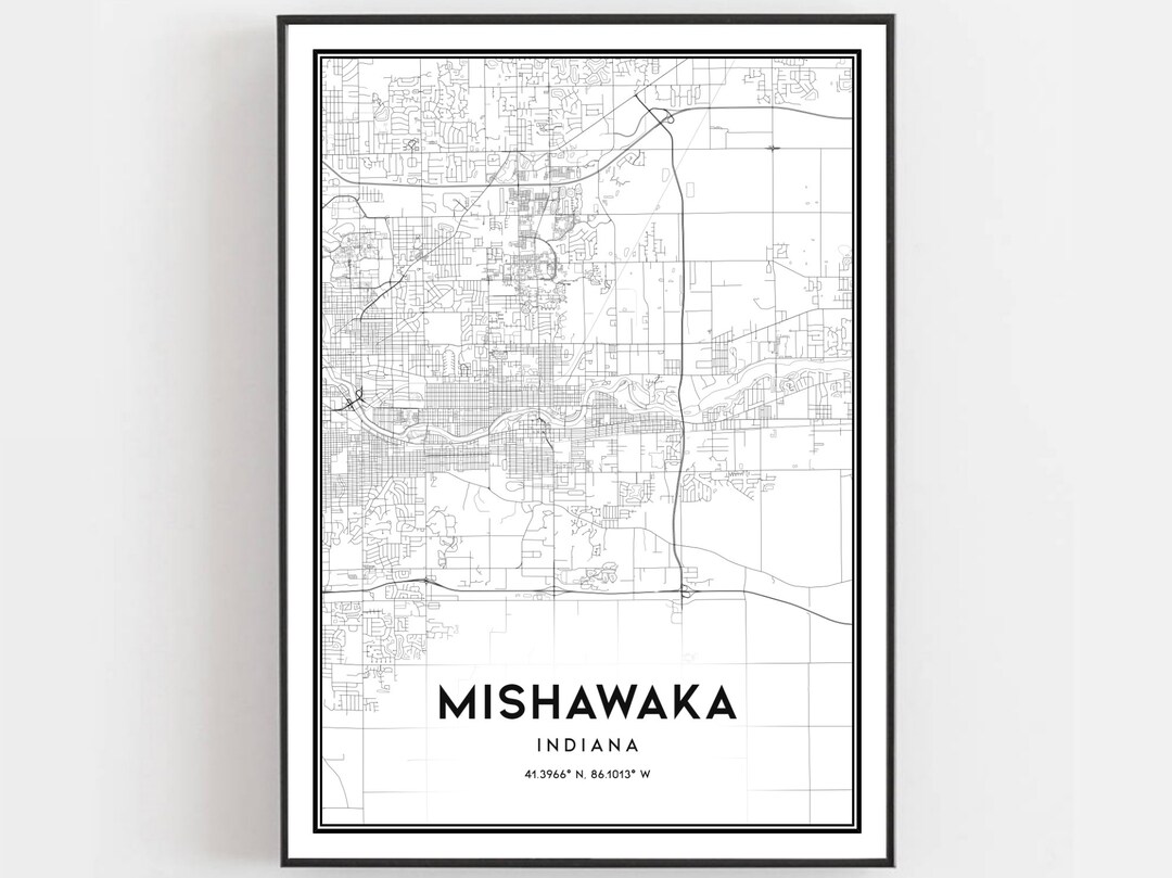 Mishawaka Map Print, Mishawaka Map Poster Wall Art, in City Map ...