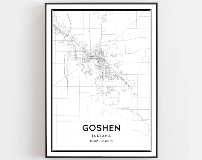 Goshen Map Print, Goshen Map Poster Wall Art, in City Map, Indiana ...