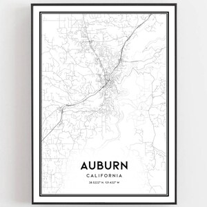 Auburn Karte Druck, Auburn Karte Poster Wandkunst, Ca Stadt karte, Kalifornien Print Straßenkarte Dekor, Straßen karte Geschenk, B1753
