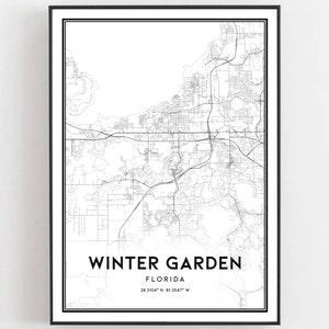 Winter Garden Map Print, Winter Garden Map Poster Wall Art, Fl Stadsplattegrond, Florida Print Stratenplan Decor, Wegenkaart Cadeau, B1559