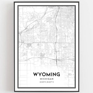 Wyoming Map Print, Wyoming Map Poster Wall Art, Mi City Map, Michigan Print Street Map Decor, Road Map Gift, B1053