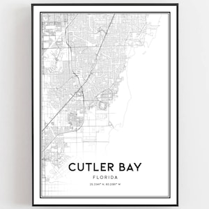 Cutler Bay Map Print, Cutler Bay Map Poster Wall Art, Fl City Map, Florida Print Street Map Decor, Road Map Gift