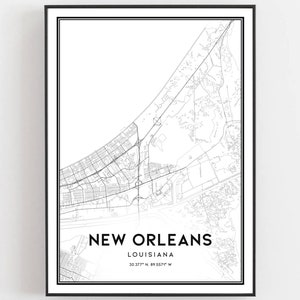 New Orleans Karte Druck, New Orleans Karte Poster Wandkunst, La Stadt Karte, Louisiana Print Straßenkarte Dekor, Straßen karte Geschenk, B263