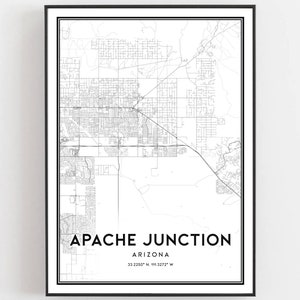 Apache Junction Karte Print, Apache Junction Map Poster Wandkunst, Az Stadt karte, Arizona Print Straßenkarte Dekor, Straßen karte Geschenk, B1612