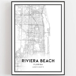 Riviera Beach Kaart Afdrukken, Riviera Beach Kaart Poster Wall Art, Fl Stadsplattegrond, Florida Print Stratenplan Decor, Wegenkaart Cadeau, B1771