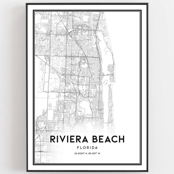 Riviera Beach Map Print, Riviera Beach Map Poster Wall Art, Fl  City Map, Florida Print Street Map Decor, Road Map Gift, B1771