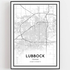 Lubbock Karte Druck, Poster Wandkunst, Tx Stadtplan, Texas Print Straßenkarte Dekor, Straßen karte Geschenk, B543